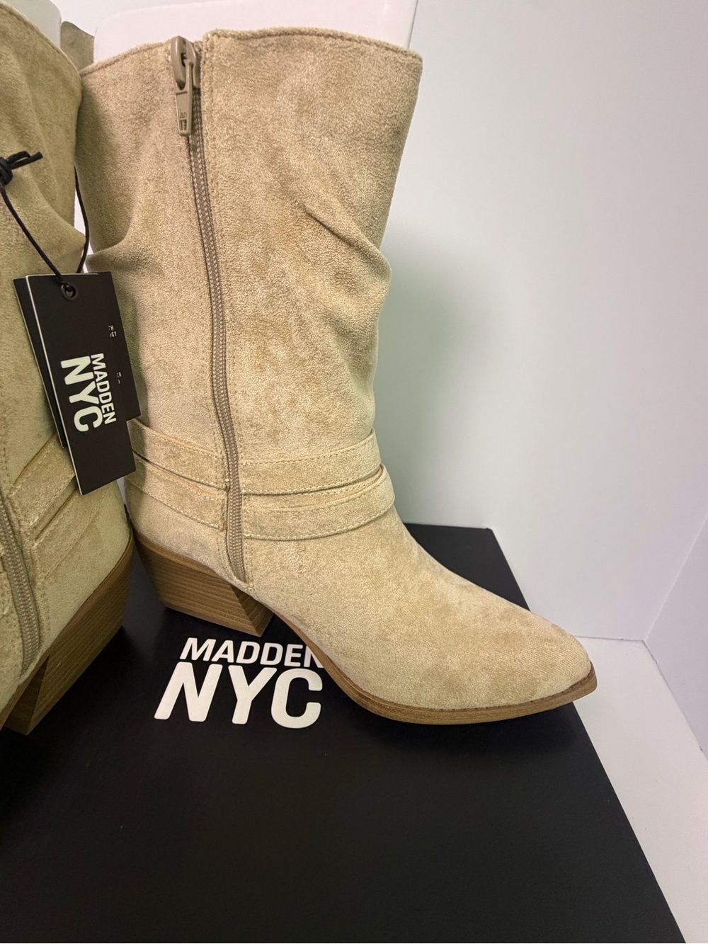 Steve Madden Beige Suede Fringe Mid-Calf Booties - Picture 5 of 9
